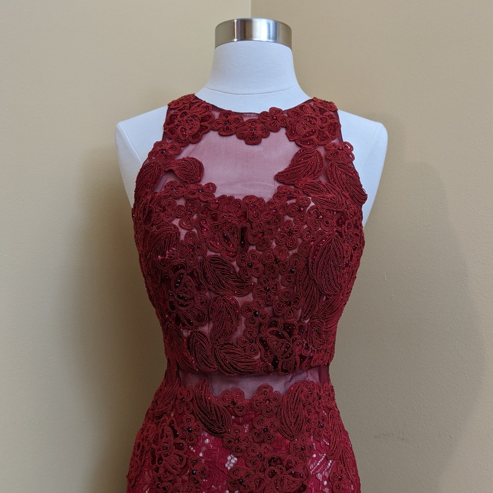 Burgundy Beaded Lace Top Pencil Skirt